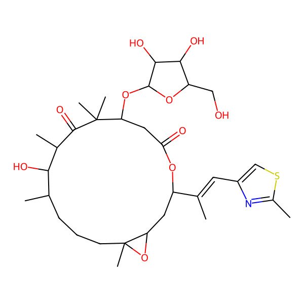 2D Structure of 7-[3,4-Dihydroxy-5-(hydroxymethyl)oxolan-2-yl]oxy-11-hydroxy-8,8,10,12,16-pentamethyl-3-[1-(2-methyl-1,3-thiazol-4-yl)prop-1-en-2-yl]-4,17-dioxabicyclo[14.1.0]heptadecane-5,9-dione