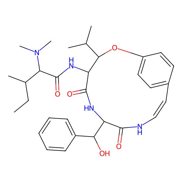 2D Structure of 2-(dimethylamino)-N-[7-[hydroxy(phenyl)methyl]-5,8-dioxo-3-propan-2-yl-2-oxa-6,9-diazabicyclo[10.2.2]hexadeca-1(14),10,12,15-tetraen-4-yl]-3-methylpentanamide