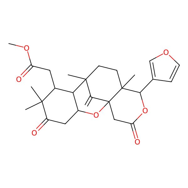 2D Structure of Methyl 2-[13-(furan-3-yl)-6,6,9,12-tetramethyl-17-methylidene-5,15-dioxo-2,14-dioxatetracyclo[7.7.1.01,12.03,8]heptadecan-7-yl]acetate