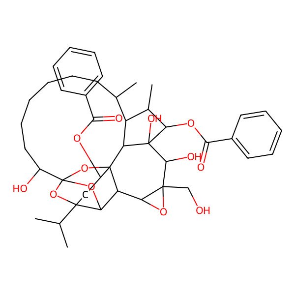 2D Structure of [(1R,2R,4R,5R,6R,7S,9R,10R,11S,12S,13R,14R,15R,22R,23R,25S)-12-benzoyloxy-10,11,22-trihydroxy-9-(hydroxymethyl)-13,15-dimethyl-4-propan-2-yl-8,24,26,27-tetraoxaheptacyclo[12.10.1.14,23.15,23.01,6.07,9.011,25]heptacosan-2-yl] benzoate