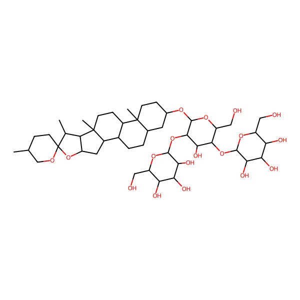 2D Structure of 2-[4-Hydroxy-2-(hydroxymethyl)-6-(5',7,9,13-tetramethylspiro[5-oxapentacyclo[10.8.0.02,9.04,8.013,18]icosane-6,2'-oxane]-16-yl)oxy-5-[3,4,5-trihydroxy-6-(hydroxymethyl)oxan-2-yl]oxyoxan-3-yl]oxy-6-(hydroxymethyl)oxane-3,4,5-triol