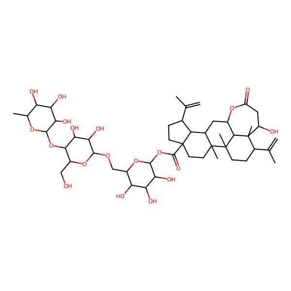 2D Structure of [(2S,3R,4S,5S,6R)-6-[[(2R,3R,4R,5S,6R)-3,4-dihydroxy-6-(hydroxymethyl)-5-[(2S,3R,4R,5R,6S)-3,4,5-trihydroxy-6-methyloxan-2-yl]oxyoxan-2-yl]oxymethyl]-3,4,5-trihydroxyoxan-2-yl] (1R,2R,5S,8R,9S,10R,12R,16R,17S,18S,21S)-16-hydroxy-1,2,17-trimethyl-14-oxo-8,18-bis(prop-1-en-2-yl)-13-oxapentacyclo[10.8.1.02,10.05,9.017,21]henicosane-5-carboxylate