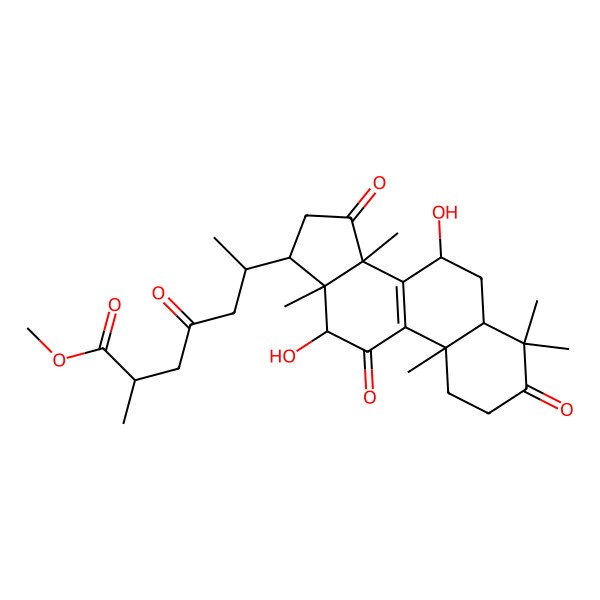 2D Structure of Methyl 6-(7,12-dihydroxy-4,4,10,13,14-pentamethyl-3,11,15-trioxo-1,2,5,6,7,12,16,17-octahydrocyclopenta[a]phenanthren-17-yl)-2-methyl-4-oxoheptanoate