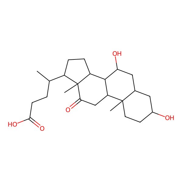 2D Structure of 4-(3,7-Dihydroxy-10,13-dimethyl-12-oxo-1,2,3,4,5,6,7,8,9,11,14,15,16,17-tetradecahydrocyclopenta[a]phenanthren-17-yl)pentanoic acid