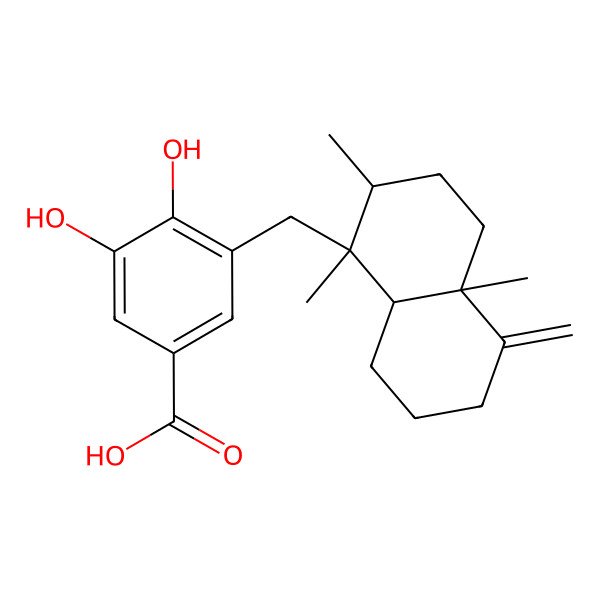 2D Structure of 3-[(1,2,4a-trimethyl-5-methylidene-3,4,6,7,8,8a-hexahydro-2H-naphthalen-1-yl)methyl]-4,5-dihydroxybenzoic acid