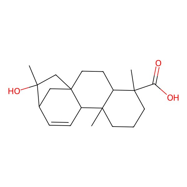 2D Structure of (1S,4R,5R,9R,10S,13S,14R)-14-hydroxy-5,9,14-trimethyltetracyclo[11.2.1.01,10.04,9]hexadec-11-ene-5-carboxylic acid