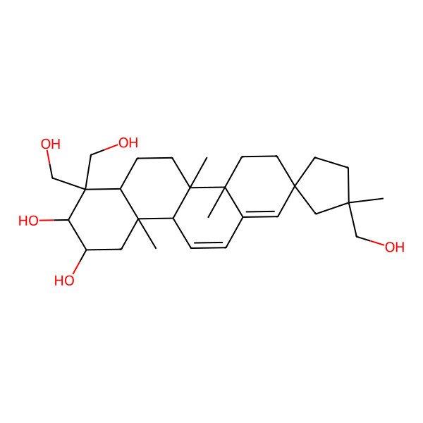 2D Structure of 1,1,1'-tris(hydroxymethyl)-1',4a,10a,10b-tetramethylspiro[3,4,4b,9,10,11,12,12a-octahydro-2H-chrysene-8,3'-cyclopentane]-2,3-diol