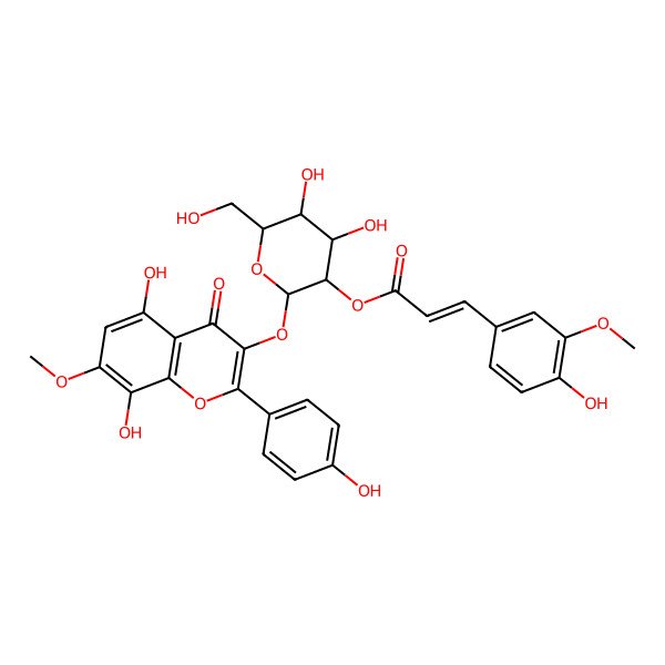 2D Structure of [2-[5,8-Dihydroxy-2-(4-hydroxyphenyl)-7-methoxy-4-oxochromen-3-yl]oxy-4,5-dihydroxy-6-(hydroxymethyl)oxan-3-yl] 3-(4-hydroxy-3-methoxyphenyl)prop-2-enoate