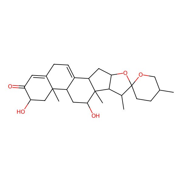 2D Structure of 10,15-Dihydroxy-5',7,9,13-tetramethylspiro[5-oxapentacyclo[10.8.0.02,9.04,8.013,18]icosa-1(20),17-diene-6,2'-oxane]-16-one