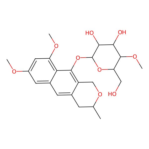 2D Structure of 2-[(7,9-dimethoxy-3-methyl-3,4-dihydro-1H-benzo[g]isochromen-10-yl)oxy]-6-(hydroxymethyl)-5-methoxyoxane-3,4-diol