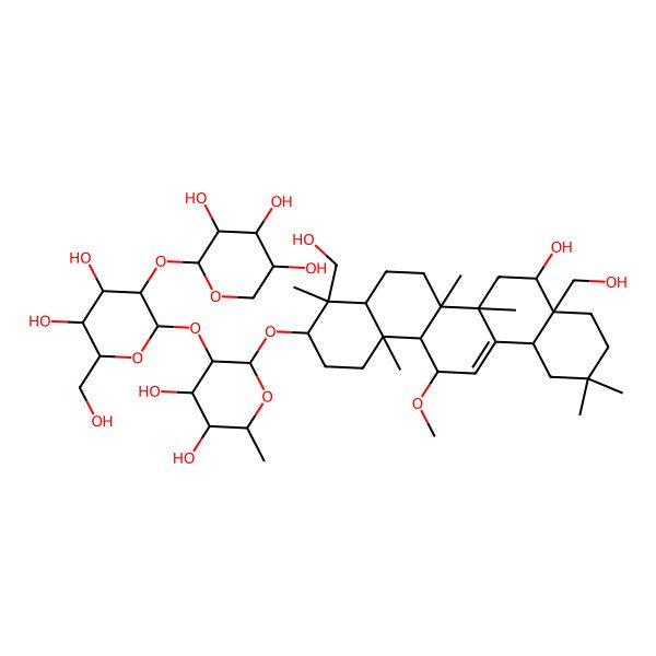 2D Structure of (2S,3R,4S,5R)-2-[(2S,3R,4S,5S,6R)-2-[(2R,3R,4S,5R,6R)-2-[[(3S,4R,4aR,6aR,6bS,8R,8aS,12aS,14S,14aR,14bS)-8-hydroxy-4,8a-bis(hydroxymethyl)-14-methoxy-4,6a,6b,11,11,14b-hexamethyl-1,2,3,4a,5,6,7,8,9,10,12,12a,14,14a-tetradecahydropicen-3-yl]oxy]-4,5-dihydroxy-6-methyloxan-3-yl]oxy-4,5-dihydroxy-6-(hydroxymethyl)oxan-3-yl]oxyoxane-3,4,5-triol