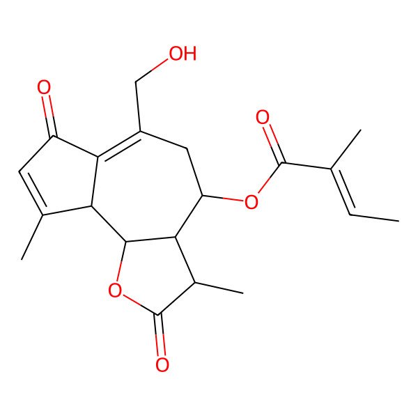 2D Structure of [(3R,3aR,4R,9aS,9bR)-6-(hydroxymethyl)-3,9-dimethyl-2,7-dioxo-3,3a,4,5,9a,9b-hexahydroazuleno[4,5-b]furan-4-yl] 2-methylbut-2-enoate
