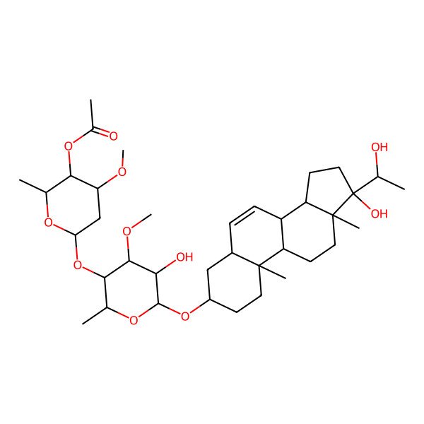 2D Structure of [(2S,3R,4R,6S)-6-[(2R,3S,4R,5R,6R)-5-hydroxy-6-[[(3S,5R,8R,9S,10S,13S,14S,17R)-17-hydroxy-17-[(1S)-1-hydroxyethyl]-10,13-dimethyl-1,2,3,4,5,8,9,11,12,14,15,16-dodecahydrocyclopenta[a]phenanthren-3-yl]oxy]-4-methoxy-2-methyloxan-3-yl]oxy-4-methoxy-2-methyloxan-3-yl] acetate