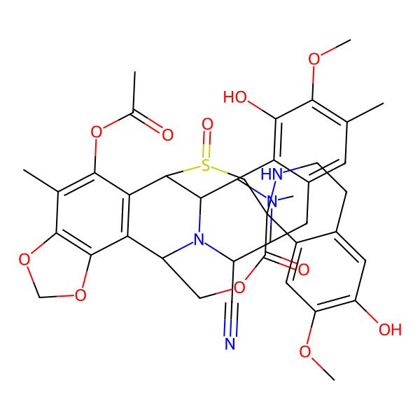 2D Structure of (12-cyano-5,6'-dihydroxy-6,7'-dimethoxy-7,21,30-trimethyl-24,27-dioxospiro[17,19,28-trioxa-24lambda4-thia-13,30-diazaheptacyclo[12.9.6.13,11.02,13.04,9.015,23.016,20]triaconta-4(9),5,7,15,20,22-hexaene-26,1'-3,4-dihydro-2H-isoquinoline]-22-yl) acetate