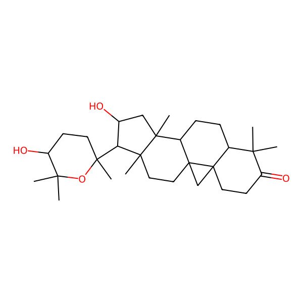 2D Structure of (1S,3R,8R,11S,12S,14S,15R,16R)-14-hydroxy-15-[(2S,5S)-5-hydroxy-2,6,6-trimethyloxan-2-yl]-7,7,12,16-tetramethylpentacyclo[9.7.0.01,3.03,8.012,16]octadecan-6-one