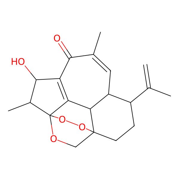 2D Structure of (1R,4S,7R,8R,13R,14R,16S)-13-hydroxy-10,14-dimethyl-7-prop-1-en-2-yl-2,3,18-trioxapentacyclo[6.6.2.21,4.04,16.012,15]octadeca-9,12(15)-dien-11-one