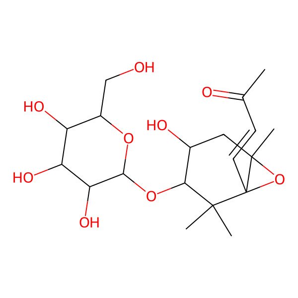 2D Structure of (E)-4-[(1S,3R,4R,6R)-4-hydroxy-2,2,6-trimethyl-3-[(3S,4R,5R,6S)-3,4,5-trihydroxy-6-(hydroxymethyl)oxan-2-yl]oxy-7-oxabicyclo[4.1.0]heptan-1-yl]but-3-en-2-one