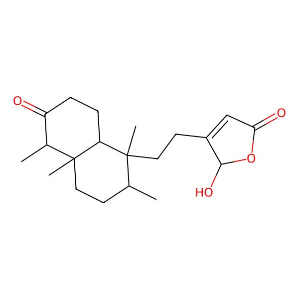 2D Structure of 3-[2-(1,2,4a,5-tetramethyl-6-oxo-3,4,5,7,8,8a-hexahydro-2H-naphthalen-1-yl)ethyl]-2-hydroxy-2H-furan-5-one