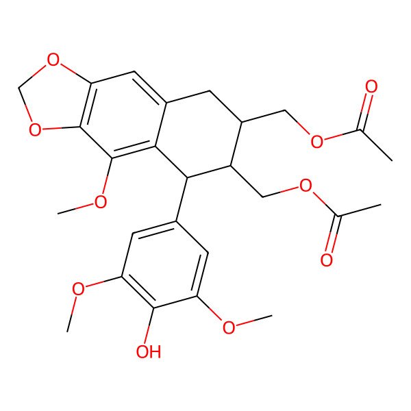 2D Structure of [6-(Acetyloxymethyl)-5-(4-hydroxy-3,5-dimethoxyphenyl)-4-methoxy-5,6,7,8-tetrahydrobenzo[f][1,3]benzodioxol-7-yl]methyl acetate