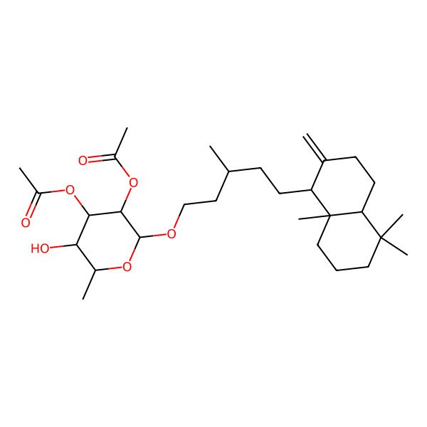 2D Structure of [(2R,3R,4R,5S,6S)-2-[(3S)-5-[(1R,4aR,8aR)-5,5,8a-trimethyl-2-methylidene-3,4,4a,6,7,8-hexahydro-1H-naphthalen-1-yl]-3-methylpentoxy]-3-acetyloxy-5-hydroxy-6-methyloxan-4-yl] acetate