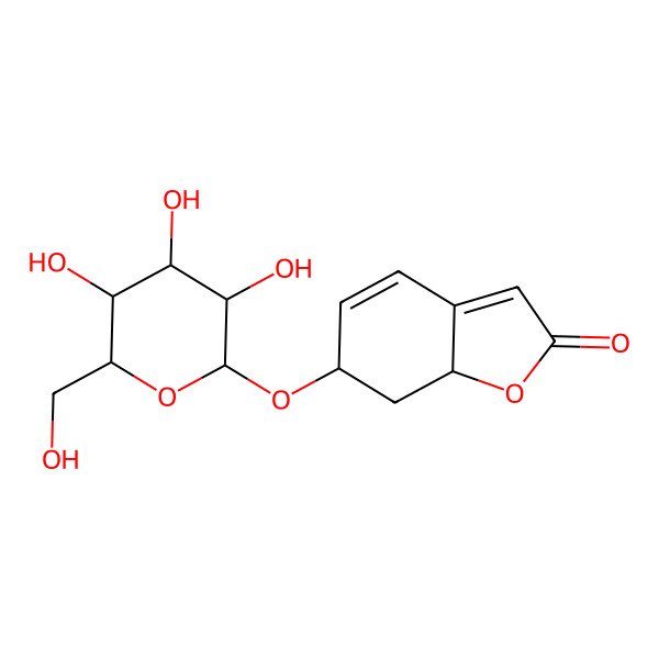 2D Structure of (6R,7aS)-6-[(2R,3R,4S,5S,6R)-3,4,5-trihydroxy-6-(hydroxymethyl)oxan-2-yl]oxy-7,7a-dihydro-6H-1-benzofuran-2-one