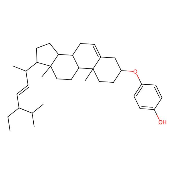 2D Structure of 4-[[(3S,8S,9S,10R,13R,14S,17R)-17-[(E,2R,5S)-5-ethyl-6-methylhept-3-en-2-yl]-10,13-dimethyl-2,3,4,7,8,9,11,12,14,15,16,17-dodecahydro-1H-cyclopenta[a]phenanthren-3-yl]oxy]phenol