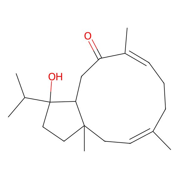 2D Structure of (1R,3aR,5E,9E,12aR)-1-hydroxy-3a,6,10-trimethyl-1-propan-2-yl-3,4,7,8,12,12a-hexahydro-2H-cyclopenta[11]annulen-11-one