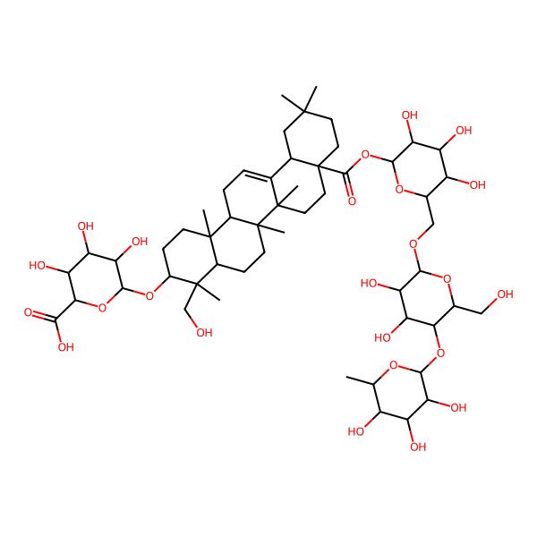 2D Structure of 6-[[8a-[6-[[3,4-Dihydroxy-6-(hydroxymethyl)-5-(3,4,5-trihydroxy-6-methyloxan-2-yl)oxyoxan-2-yl]oxymethyl]-3,4,5-trihydroxyoxan-2-yl]oxycarbonyl-4-(hydroxymethyl)-4,6a,6b,11,11,14b-hexamethyl-1,2,3,4a,5,6,7,8,9,10,12,12a,14,14a-tetradecahydropicen-3-yl]oxy]-3,4,5-trihydroxyoxane-2-carboxylic acid