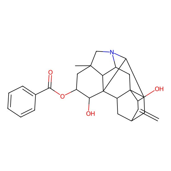 2D Structure of [(1S,2S,3S,5R,8R,9S,11R,13R,14S,16S,17R,18R)-2,13-dihydroxy-5-methyl-12-methylidene-7-azaheptacyclo[9.6.2.01,8.05,17.07,16.09,14.014,18]nonadecan-3-yl] benzoate