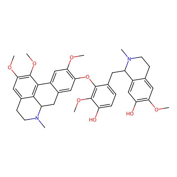 2D Structure of 1-[[4-hydroxy-3-methoxy-2-[(1,2,10-trimethoxy-6-methyl-5,6,6a,7-tetrahydro-4H-dibenzo[de,g]quinolin-9-yl)oxy]phenyl]methyl]-6-methoxy-2-methyl-3,4-dihydro-1H-isoquinolin-7-ol