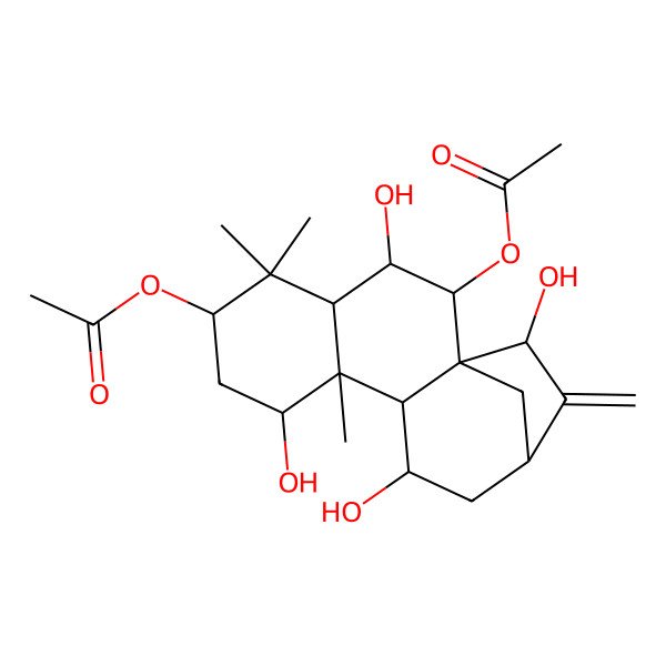 2D Structure of (2-Acetyloxy-3,8,11,15-tetrahydroxy-5,5,9-trimethyl-14-methylidene-6-tetracyclo[11.2.1.01,10.04,9]hexadecanyl) acetate