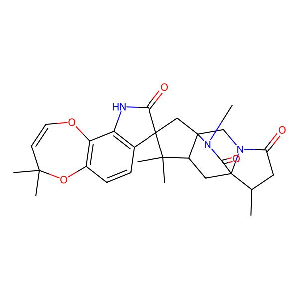 2D Structure of 4,4,6',10',10',13'-hexamethylspiro[10H-[1,4]dioxepino[2,3-g]indole-8,11'-3,13-diazatetracyclo[5.5.2.01,9.03,7]tetradecane]-4',9,14'-trione