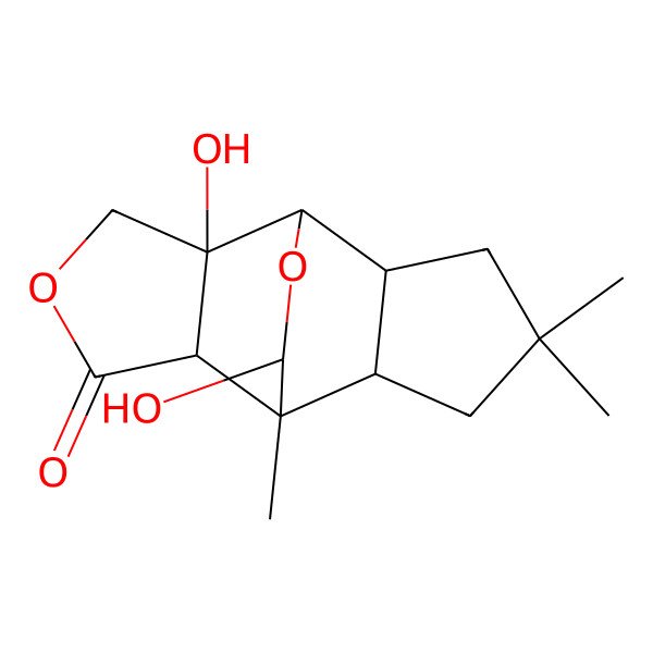 2D Structure of (1S,2R,6R,7R,8S,12R,14S)-2,14-dihydroxy-7,10,10-trimethyl-4,13-dioxatetracyclo[5.5.2.02,6.08,12]tetradecan-5-one