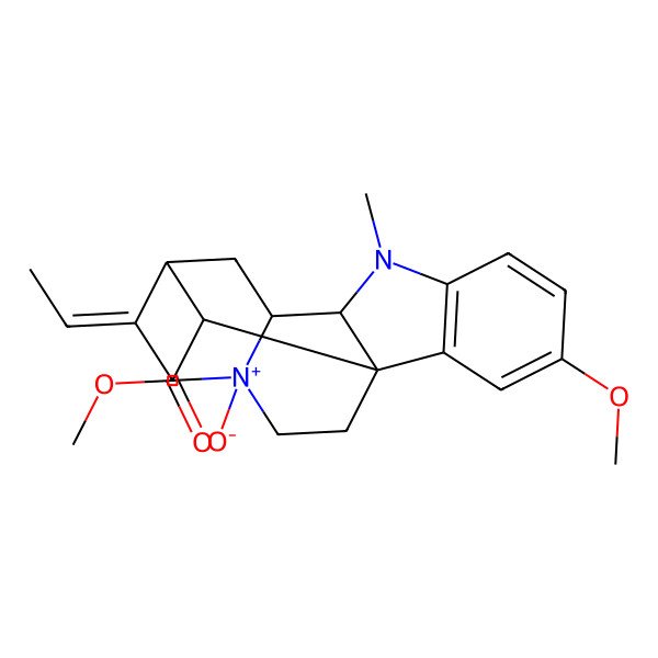 2D Structure of methyl (1R,10S,12R,13Z,18S)-13-ethylidene-4-methoxy-8-methyl-15-oxido-8-aza-15-azoniapentacyclo[10.5.1.01,9.02,7.010,15]octadeca-2(7),3,5-triene-18-carboxylate