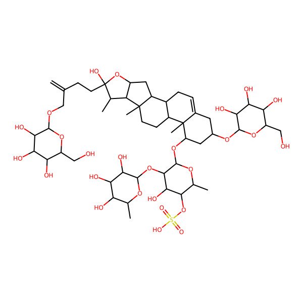 2D Structure of [(2R,3R,4R,5R,6R)-4-hydroxy-6-[[(1S,2S,4S,6R,7S,8R,9S,12S,13R,14R,16R)-6-hydroxy-7,9,13-trimethyl-16-[(2R,3R,4S,5S,6R)-3,4,5-trihydroxy-6-(hydroxymethyl)oxan-2-yl]oxy-6-[3-[[(2R,3R,4S,5S,6R)-3,4,5-trihydroxy-6-(hydroxymethyl)oxan-2-yl]oxymethyl]but-3-enyl]-5-oxapentacyclo[10.8.0.02,9.04,8.013,18]icos-18-en-14-yl]oxy]-2-methyl-5-[(2S,3R,4R,5R,6S)-3,4,5-trihydroxy-6-methyloxan-2-yl]oxyoxan-3-yl] hydrogen sulfate