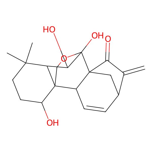 2D Structure of 9,10,15-Trihydroxy-12,12-dimethyl-6-methylidene-17-oxapentacyclo[7.6.2.15,8.01,11.02,8]octadec-3-en-7-one