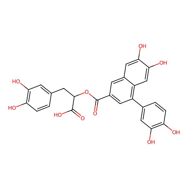 2D Structure of 3-(3,4-Dihydroxyphenyl)-2-[4-(3,4-dihydroxyphenyl)-6,7-dihydroxy-naphthalene-2-carbonyl]oxy-propanoic acid