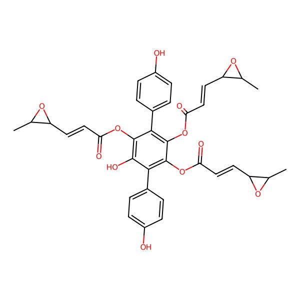 2D Structure of [3-hydroxy-2,5-bis(4-hydroxyphenyl)-4,6-bis[[(Z)-3-[(2R,3S)-3-methyloxiran-2-yl]prop-2-enoyl]oxy]phenyl] (Z)-3-[(2R,3S)-3-methyloxiran-2-yl]prop-2-enoate