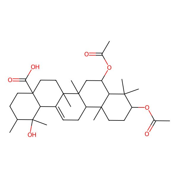 2D Structure of 8,10-Diacetyloxy-1-hydroxy-1,2,6a,6b,9,9,12a-heptamethyl-2,3,4,5,6,6a,7,8,8a,10,11,12,13,14b-tetradecahydropicene-4a-carboxylic acid 2D Structure of 8,10-Diacetyloxy-1-hydroxy-1,2,6a,6b,9,9,12a-heptamethyl-2,3,4,5,6,6a,7,8,8a,10,11,12,13,14b-tetradecahydropicene-4a-carboxylic acid