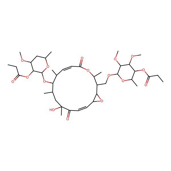 2D Structure of [6-[[12-Hydroxy-9-(4-methoxy-6-methyl-3-propanoyloxyoxan-2-yl)oxy-3,8,10,12-tetramethyl-5,13-dioxo-4,17-dioxabicyclo[14.1.0]heptadeca-6,14-dien-2-yl]methoxy]-4,5-dimethoxy-2-methyloxan-3-yl] propanoate