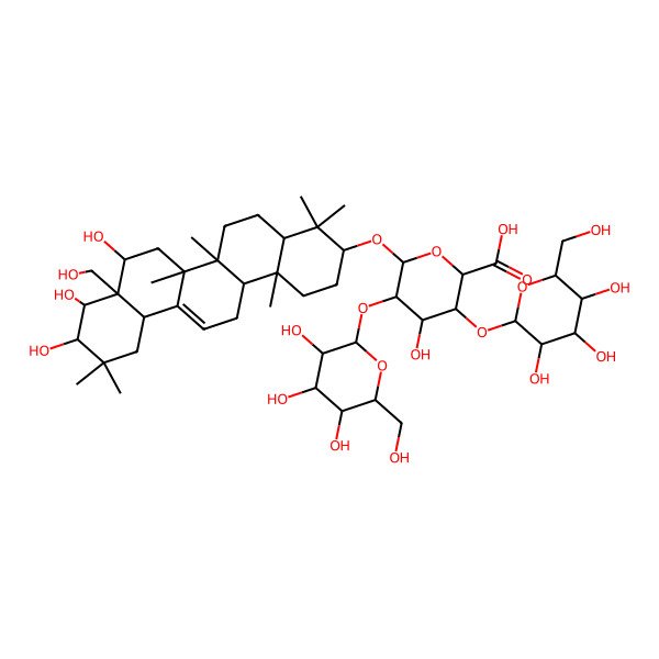 2D Structure of 4-Hydroxy-6-[[8,9,10-trihydroxy-8a-(hydroxymethyl)-4,4,6a,6b,11,11,14b-heptamethyl-1,2,3,4a,5,6,7,8,9,10,12,12a,14,14a-tetradecahydropicen-3-yl]oxy]-3,5-bis[[3,4,5-trihydroxy-6-(hydroxymethyl)oxan-2-yl]oxy]oxane-2-carboxylic acid