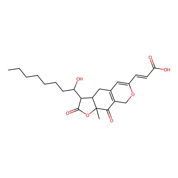2D Structure of (E)-3-[(3S,3aR,9aR)-3-[(1S)-1-hydroxyoctyl]-9a-methyl-2,9-dioxo-3,3a,4,8-tetrahydrofuro[3,2-g]isochromen-6-yl]prop-2-enoic acid