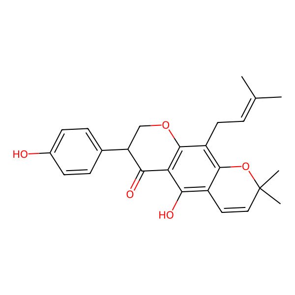 2D Structure of 5-Hydroxy-7-(4-hydroxyphenyl)-2,2-dimethyl-10-(3-methylbut-2-enyl)-7,8-dihydropyrano[3,2-g]chromen-6-one