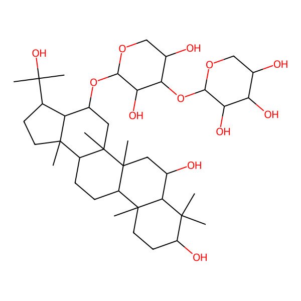 2D Structure of (2S,3R,4S,5R)-2-[(2S,3R,4S,5R)-2-[[(3S,3aS,4S,5aR,5bR,7S,7aR,9S,11aR,11bR,13aR,13bR)-7,9-dihydroxy-3-(2-hydroxypropan-2-yl)-5a,5b,8,8,11a,13b-hexamethyl-1,2,3,3a,4,5,6,7,7a,9,10,11,11b,12,13,13a-hexadecahydrocyclopenta[a]chrysen-4-yl]oxy]-3,5-dihydroxyoxan-4-yl]oxyoxane-3,4,5-triol