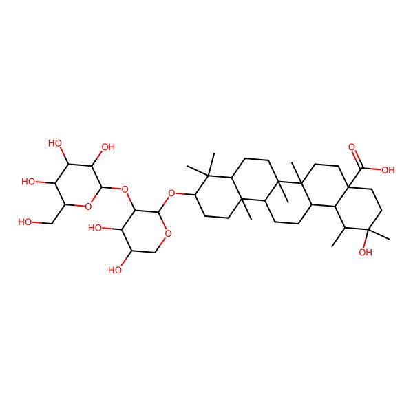 2D Structure of 10-[4,5-Dihydroxy-3-[3,4,5-trihydroxy-6-(hydroxymethyl)oxan-2-yl]oxyoxan-2-yl]oxy-2-hydroxy-1,2,6a,6b,9,9,12a-heptamethyl-1,3,4,5,6,6a,7,8,8a,10,11,12,13,14,14a,14b-hexadecahydropicene-4a-carboxylic acid