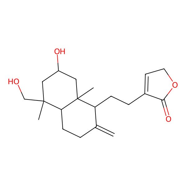 2D Structure of 4-[2-[7-hydroxy-5-(hydroxymethyl)-5,8a-dimethyl-2-methylidene-3,4,4a,6,7,8-hexahydro-1H-naphthalen-1-yl]ethyl]-2H-furan-5-one