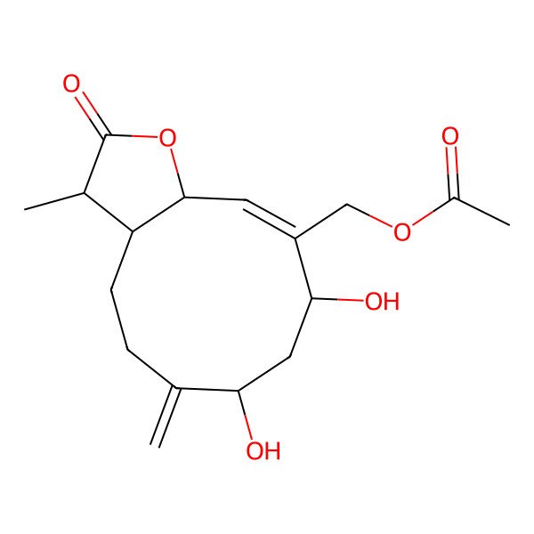 2D Structure of [(3R,3aS,7R,9S,11aR)-7,9-dihydroxy-3-methyl-6-methylidene-2-oxo-3,3a,4,5,7,8,9,11a-octahydrocyclodeca[b]furan-10-yl]methyl acetate