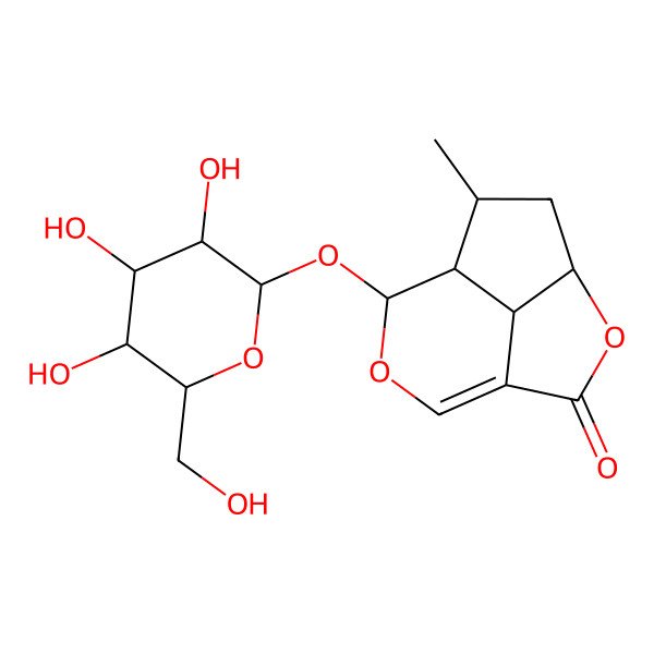 2D Structure of 6-Methyl-8-[3,4,5-trihydroxy-6-(hydroxymethyl)oxan-2-yl]oxy-3,9-dioxatricyclo[5.3.1.04,11]undec-1(10)-en-2-one