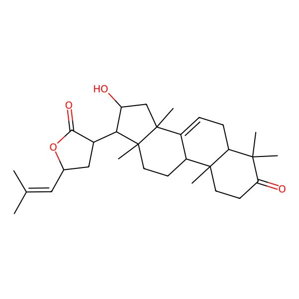 2D Structure of (3R,5S)-3-[(5S,9R,10R,13S,14S,16S,17S)-16-hydroxy-4,4,10,13,14-pentamethyl-3-oxo-1,2,5,6,9,11,12,15,16,17-decahydrocyclopenta[a]phenanthren-17-yl]-5-(2-methylprop-1-enyl)oxolan-2-one