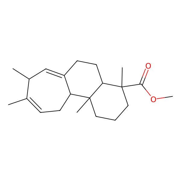 2D Structure of 1H-Cyclohepta[a]naphthalene-4-carboxylic acid, 2,3,4,4a,5,6,8,11,11a,11b-decahydro-4,8,9,11b-tetramethyl-, methyl ester
